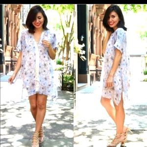 🌺 -‎ Anthropologie One September Lyla sz XS-Large Oversized Sheer Floral Tuni…